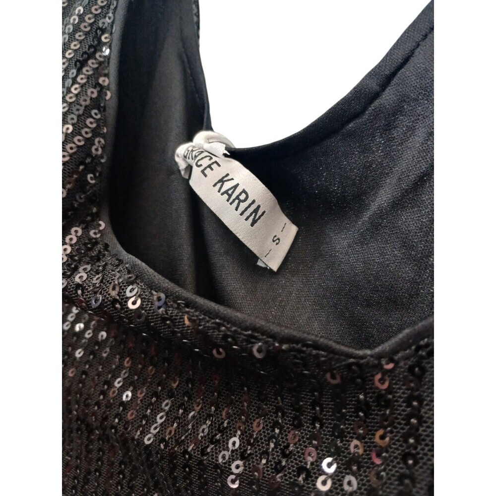 Grace Karin Sequin Top Black Size S V Neck Party Blouse Sparkly Evening - Picture 6 of 6